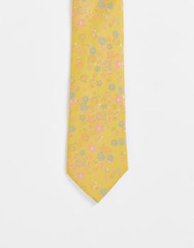 ASOS | ASOS DESIGN slim tie in gold ditsy floral商品图片,5折×额外8折x额外9.5折, 独家减免邮费, 额外八折, 额外九五折