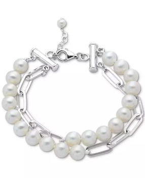 Macy's | Cultured Freshwater Pearl (7-8mm) Paperclip Link Layered Bracelet in Sterling Silver,商家Macy's,价格¥1178