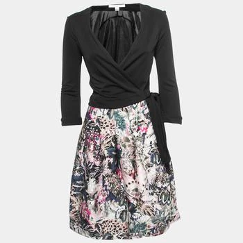 推荐Diane Von Furstenberg Black Jersey Printed Contrast Midi Wrap Dress M商品