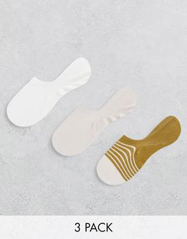 推荐Calvin Klein 3 pack invisible socks in cream, white with logo商品