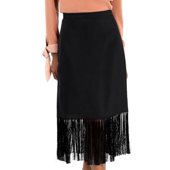 Burberry | Black Mohair Wool A-line Fringed Skirt商品图片,7折