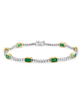 商品Emerald & Diamond Station Tennis Bracelet in 14K Yellow and White Gold - 100% Exclusive图片
