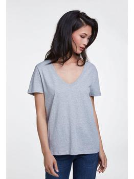 Oui | Oui V-Neck T-Shirt Grey商品图片,满$175享8.9折, 满折