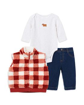 商品Little Me | Boys' Buffalo Check Sherpa Vest, Cotton Bodysuit & Denim Pants Set - Baby,商家Bloomingdale's,价格¥178图片