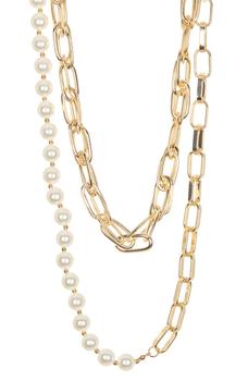 Loren Olivia, Loren Olivia | Imitation Pearl & Chain Link Collar Necklace商品图片 2.9折