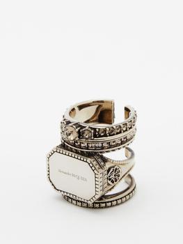商品Alexander McQueen | Logo-engraved stacked crystal and metal ring,商家MATCHESFASHION,价格¥2938图片