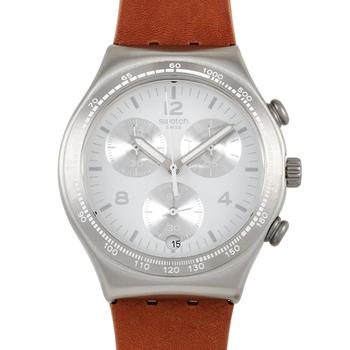 推荐Swatch Botillon Chronograph 40 mm Stainless Steel and Leather Watch YCS597商品