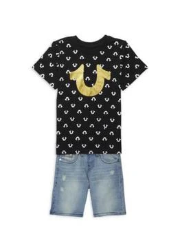 True Religion | Little Boy's 2-Piece Logo Tee & Denim Shorts Set 2.8折