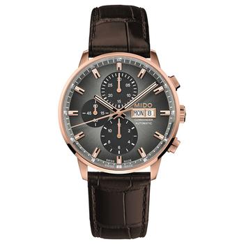 MIDO | Men's Swiss Automatic Chronograph Commander Brown Leather Strap Watch 43mm商品图片,