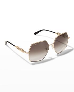 菲拉格慕眼镜, Salvatore Ferragamo | Gancini Chain Square Metal Sunglasses商品图片 