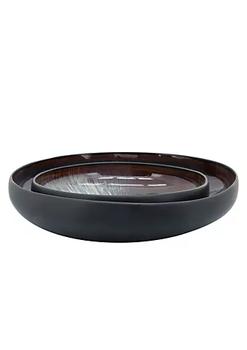商品Set of 2 Black and Brown Ceramic Versatile Organic Serving Bowls 15"图片