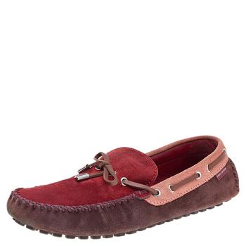 lv男鞋, [二手商品] Louis Vuitton | Louis Vuitton Red/Brown Suede And Leather Bow Loafers Size 44商品图片 满1件减$100, 满减