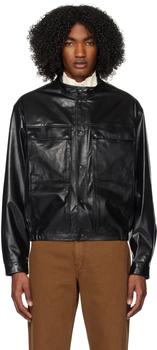 商品Lemaire | Black Band Collar Leather Jacket,商家SSENSE,价格¥16569图片