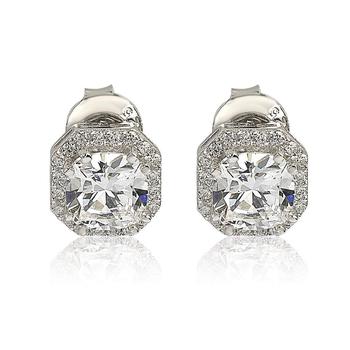 Suzy Levian | Suzy Levian Sterling Silver White Cubic Zirconia Cushion-Cut Halo Stud Earrings商品图片,3.8折