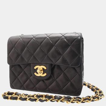 [二手商品] Chanel | Chanel Black Lambskin Leather Square Mini Flap Bag商品图片,