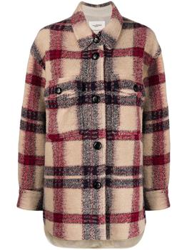 Isabel Marant | Burgundy Oversized 'Harveli' Checked Shacket商品图片,满$175享8.9折, 满折