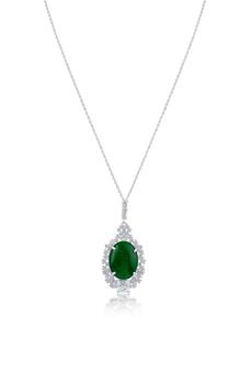商品CZ Halo Oval Jade Pendant Necklace图片