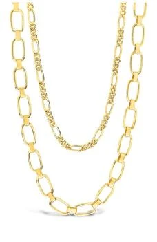 Sterling Forever | 14K Gold Plated Figaro & Square Link Layered Chain Necklace 3.8折, 独家减免邮费