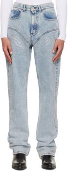 推荐SSENSE Exclusive Blue Crystal Straight Jeans商品