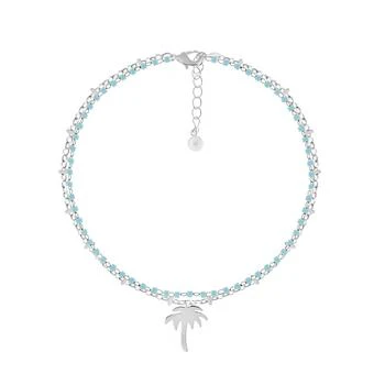 Essentials | Double Row Turquoise Glass Palm Tree Anklet in Silver Plate,商家Macy's,价格¥92