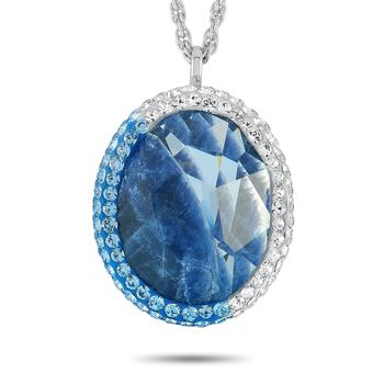 推荐Swarovski Rhodium-Plated Stainless Steel Blue and Clear Crystals Pendant Necklace商品