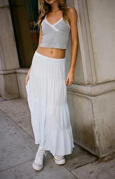 John Galt | White Floral Izzy Tiered Maxi Skirt 