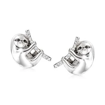 Ross-Simons | Ross-Simons Black and White Diamond Sloth Earrings in Sterling Silver 6.3折, 独家减免邮费