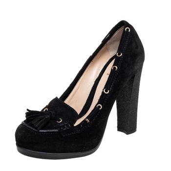 [二手商品] Fendi | Fendi Black Suede Tassel Detail Loafer Pumps Size 37商品图片,2.8折