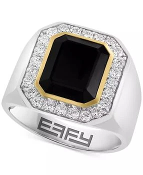 Effy | EFFY® Men's Onyx (6 ct. t.w.) & White Zircon (2 ct. t.w.) Ring in 14k Gold Over Sterling Silver & Sterling Silver,商家Macy's,价格¥4005