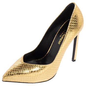 ysl高跟鞋评价, [二手商品] Yves Saint Laurent | Saint Laurent Gold Python Embossed Leather Pointed Toe Pumps Size 36.5商品图片 5.6折, 满1件减$100, 满减
