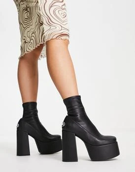 推荐NOKWOL Ellie platform ankle boots in black商品