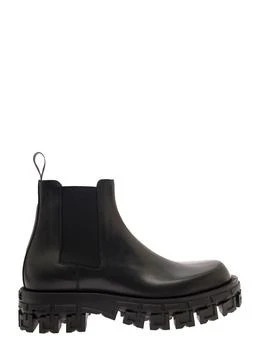 推荐Black Chelsea Boots with Greca Platform in Smooth Leather Man商品