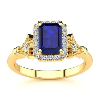 SSELECTS | 1 1/2 Carat Sapphire And Halo Diamond Vintage Ring In 14 Karat Yellow Gold,商家Premium Outlets,价格¥3776