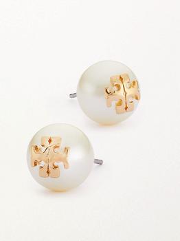 推荐Crystal-Pearl Yellow Goldtone Logo Stud Earrings商品