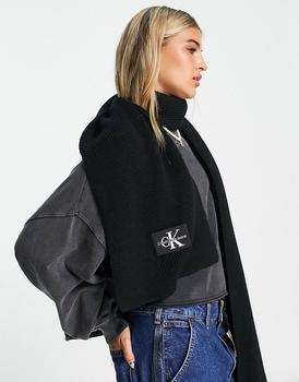 推荐Calvin Klein monogram logo patch scarf in black商品