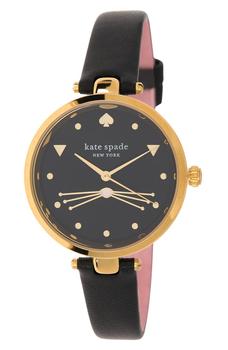 推荐women's holland three-hand black cat leather strap watch, 34mm商品