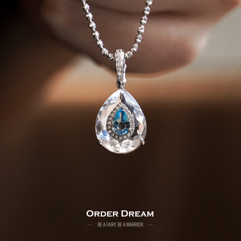 Order Dream | 18K金钻石海蓝宝水滴吊坠商品图片,包邮包税