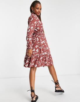 更多VERO MODA, VERO MODA | Vero Moda long sleeve mini shirt dress in mahogany print商品图片 8折