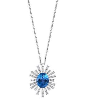 商品Blue Topaz & Diamond Starburst Pendant Necklace in 14K White Gold, 18" - 100% Exclusive图片