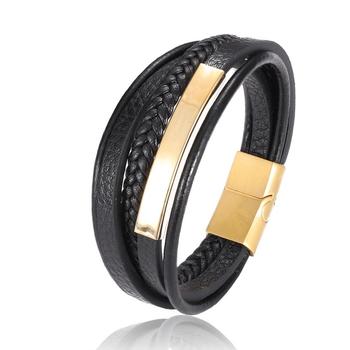 商品18K Gold Black Leather Id Bracelet图片