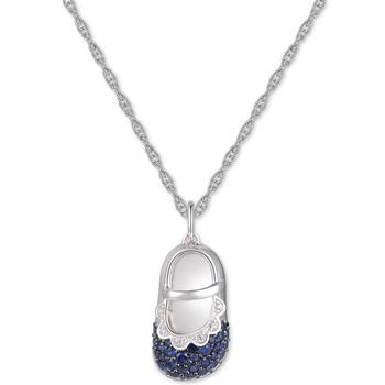 商品Macy's | Lab-Created Blue Sapphire (1/2 ct. t.w.) Baby Shoe 18" Pendant Necklace in Sterling Silver (Also available in Pink Sapphire),商家Macy's,价格¥362图片
