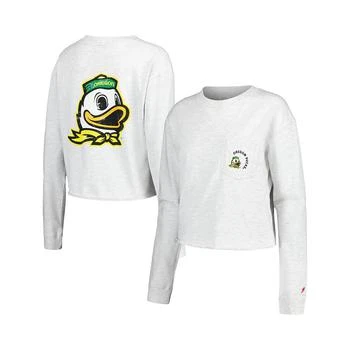 Women's Ash Distressed Oregon Ducks Clothesline Midi Long Sleeve Cropped T-shirt