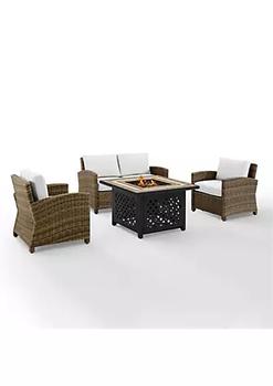 Crosley, Crosley Furniture | Crosley Furniture KO70160-WH 140 x 90 x 32.50 in. Bradenton Outdoor Conversation Set with Fire Table White & Weathered Brown - 4 Piece商品图片 