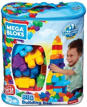 Mega Bloks | 80-piece Big Building Bag Blocks for Toddlers 1-3, Blue,商家Macy's,价格¥152