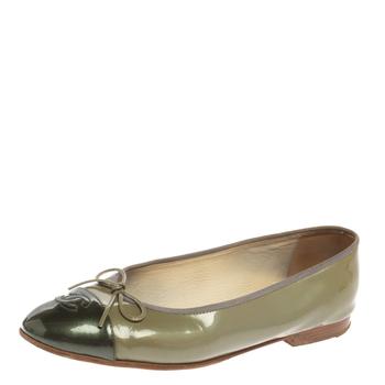 香奈儿鞋, [二手商品] Chanel | Chanel Two-Tone Patent Leather CC Cap Toe Bow Ballet Flats Size 40商品图片 6.5折, 满1件减$100, 满减