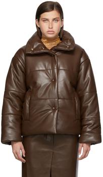Nanushka | Brown Hide Puffer Vegan Leather Jacket商品图片,独家减免邮费
