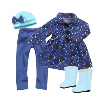 商品- 14.5" Doll - Print Coat, Pink Shirt, Leggings, Hat Suede Boots Set, 4 Piece图片