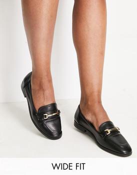 ASOS | ASOS DESIGN Wide Fit Verity loafer flat shoes with trim in black商品图片,额外8.5折, 额外八五折