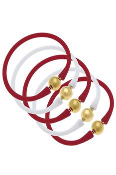 商品Canvas Style | Bali Game Day 24K Gold Bracelet Set Of 5 In Crimson And White,商家Verishop,价格¥964图片