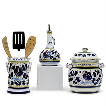 Artistica - Deruta of Italy | Orvieto Blue Rooster: Bundle With Utensil Holder + Olive Oil Dispenser + Biscotti Jar,商家Verishop,价格¥4035